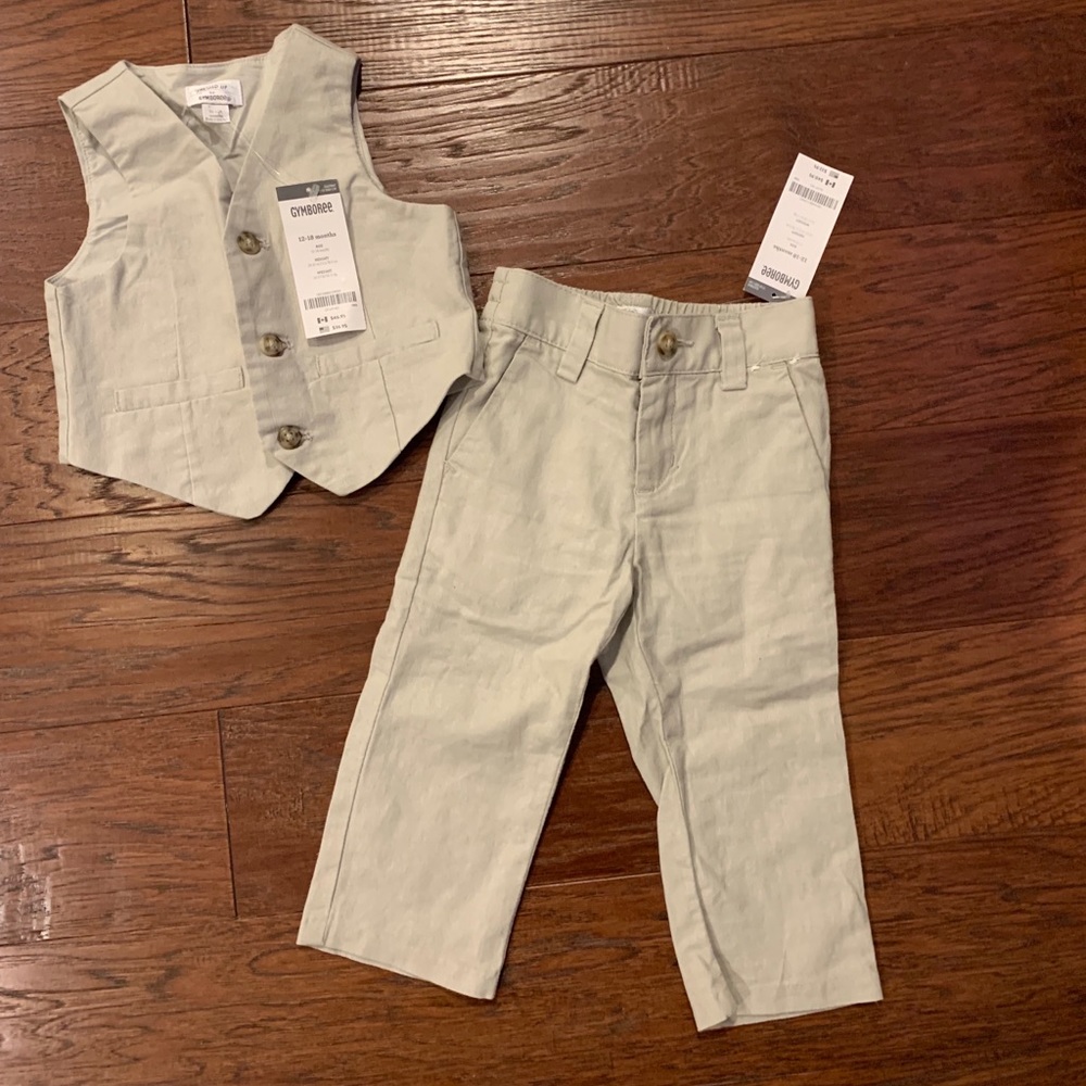 Baby Boys two piece khaki linen outfit!